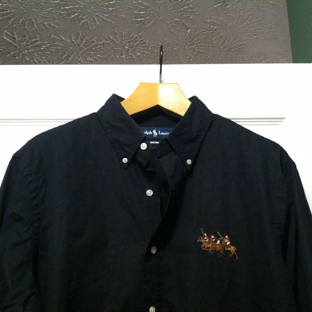 POLO RALPH LAUREN MENS BLACK 100%COTTON EQUESTRIAN CASUAL SHIRT SIZE: XL